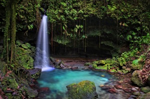 Emerald waterfalls in Dominica.